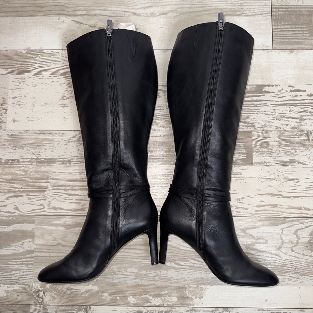 Antonio Melani Black Leather Knee-High Boots Heels‎ Women’s 9M - Picture 13 of 15